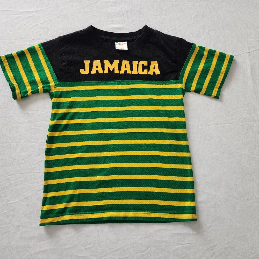Jamaica Kids Striped T-Shirt - Green, Yellow, Black